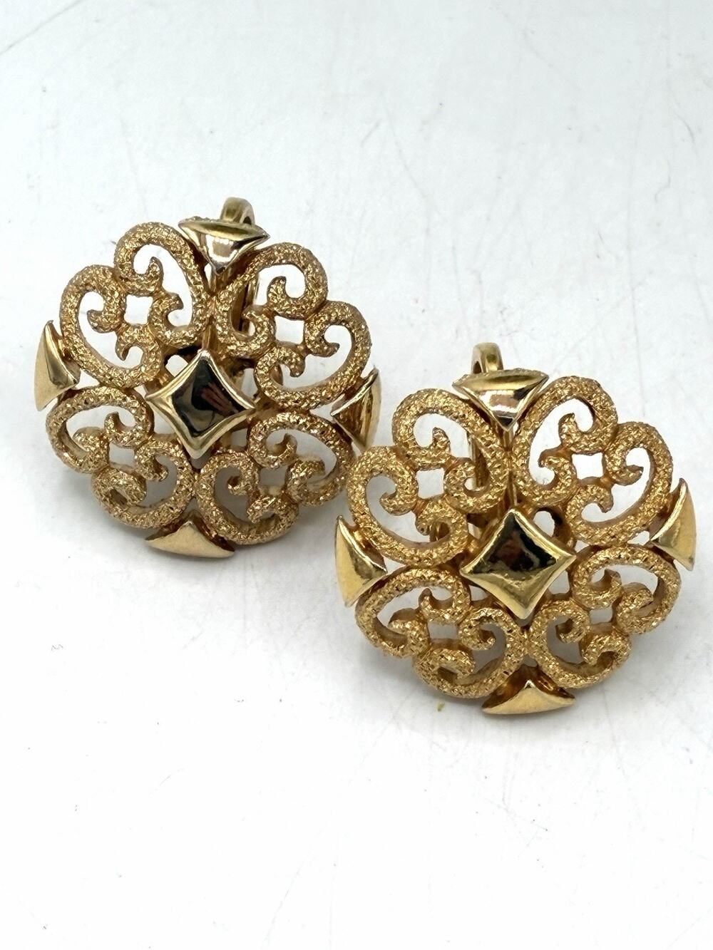 Avon Signed Gold Filigree Scroll Clip Earrings Large Statement 1980s Signed